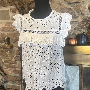 INC International Concepts White Eyelet Lace Blouse